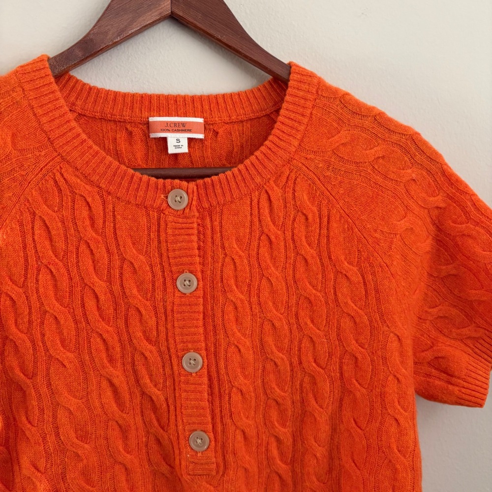 Modern Authentic Women's J. Crew Cable Knit Short Sleeve Cashmere Henley Sweater